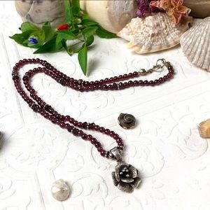 Vintage Garnet Hand Beaded Sterling Silver Pendant
